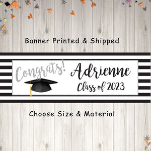 Class of 2024 High School Graduation Banner Congrats Grad Personalized Banner College Graduation Party Banner Silver - Printed & Shipped