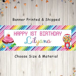 Birthday Banner Sweet Shoppe, 1st Birthday Banner Rainbow Candy Land Birthday Party Banner - Printed and Shipped