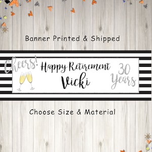 Retirement Banner, Happy Retirement Decorations, Black and Silver Retirement Party Banner Sign, Printed & Shipped