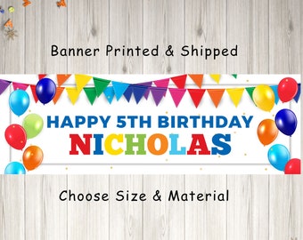 Rainbow Birthday Banner Personalized Birthday Banner Boys Birthday Banner Colorful Party Decorations - Printed and Shipped