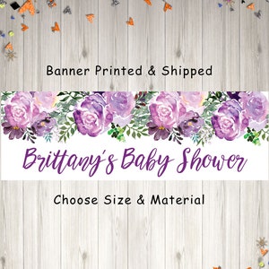 Baby Shower Banner, Girl Baby Shower Banner, It's A Girl Baby Shower Banner, Girls Baby Shower Purple Floral Decorations, Printed & Shipped