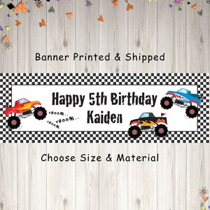 Monster Truck Birthday Party Banner Monster Truck Rally Racing Birthday Banner Personalized Happy Birthday Banner Printed and Shipped