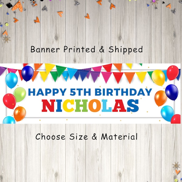 Rainbow Birthday Banner Personalized Birthday Banner Boys Birthday Banner Colorful Party Decorations - Printed and Shipped
