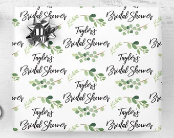 Bridal Shower Wrapping Paper Greenery Leaf, Personalized Bridal Shower Wedding Gift Wrap Sheets, Unique Present Wrapping Paper