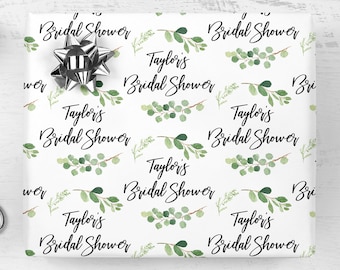 Bridal Shower Wrapping Paper Greenery Leaf, Personalized Bridal Shower Wedding Gift Wrap Sheets, Unique Present Wrapping Paper