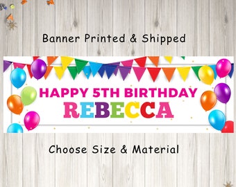 Rainbow Birthday Banner Personalized Birthday Banner Girls Birthday Banner Colorful Party Decorations - Printed and Shipped