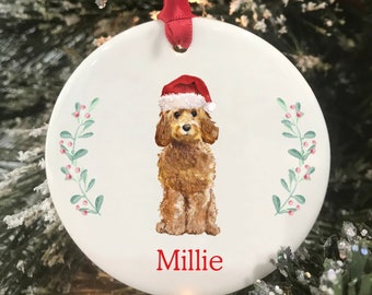 Golden Cockapoo Dog Personalized Name Christmas Ornament, Choose From Dog Breeds Pet Christmas Gift, Ceramic Ornament, Keepsake Ornament