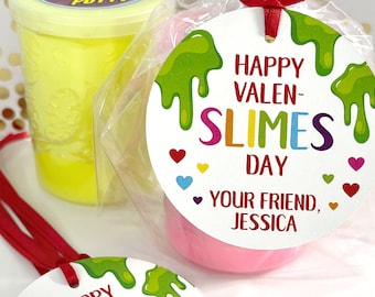 Slime Valentine Tags for Kids School Valentines Day Cards Classroom Valentine Tags Personalized Valentines - Set of 12 Tags