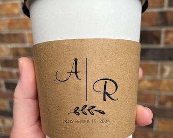 Custom Wedding Coffee Cup Sleeves or Coffee Cups With Sleeves and Lids Engagement Party Coffee Cups