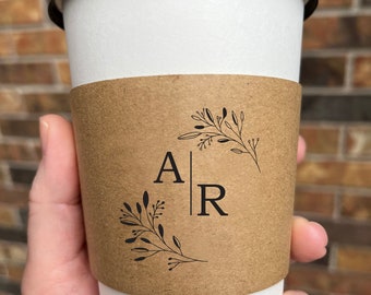 Custom Wedding Coffee Cup Sleeves or Coffee Cups With Sleeves and Lids Engagement Party Coffee Cups