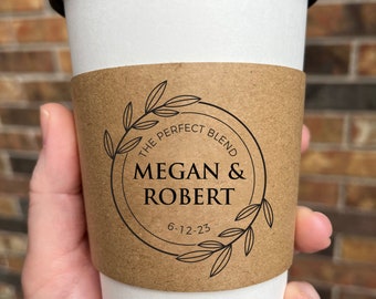 Custom Wedding Coffee Cup Sleeves or Cups with Lids | Personalized Wedding Coffee Bar Cups | Bridal Shower & Engagement Party Coffee Sleeves