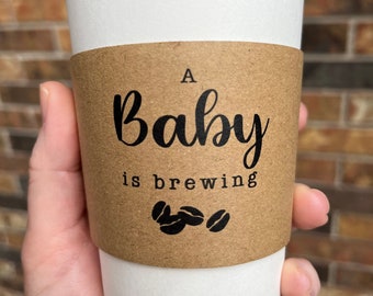 Baby Shower Coffee Cups A Baby Is Brewing, Hot Cocoa Cup Sets, Gender Reveal Coffee Cups With Sleeves and Lids - Set of 10