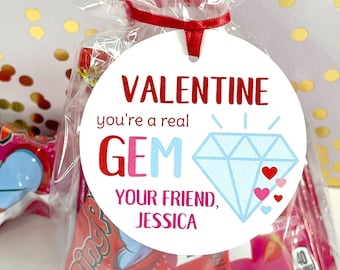 Ring Pop Valentine Tags, You're a Real Gem School Valentines Day Cards, Classroom Valentines, Personalized Valentine Tags - Set of 12 Tags