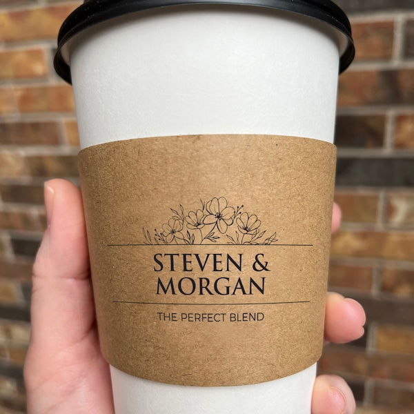 Custom Wedding Coffee Cups The Perfect Blend Personalized Names Coffee Cups With Sleeves and Lids Engagement Party Coffee Cups