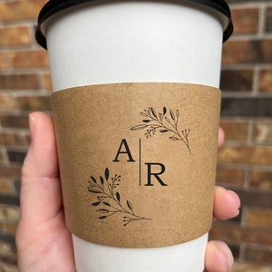 Custom Wedding Coffee Cup Sleeves or Coffee Cups With Sleeves and Lids Engagement Party Coffee Cups
