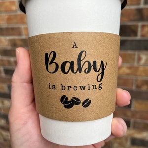 Baby Shower Coffee Cups A Baby Is Brewing, Hot Cocoa Cup Sets, Gender Reveal Coffee Cups With Sleeves and Lids Black