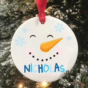 Snowman Personalized Name Christmas Ornament, Personalized Kids Christmas Gift, Ceramic Ornament, Keepsake Ornament