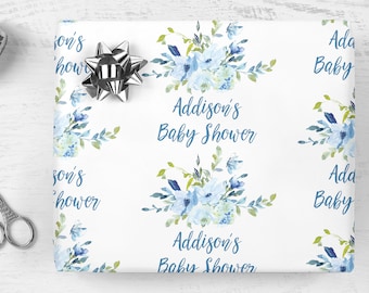 Baby Shower Wrapping Paper, Personalized Baby Shower Gift Wrap, Gift Wrap Sheets, Unique Present Wrapping Paper Blue Floral It's a Boy Gift