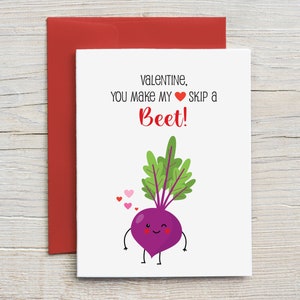 Valentine Card Funny Valentine Card Pun Valentine Card You Make My Heart Skip a Beet Kids Valentine Card for Him or Her -Printed and Shipped