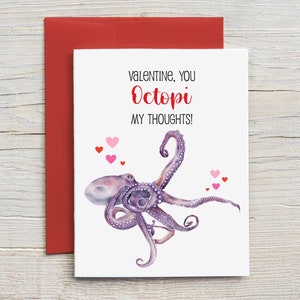 Valentine Card You Octopi My Thoughts Funny Valentine Card Octopus Pun Valentine Card Valentine Card for Him or Her - Printed and Shipped