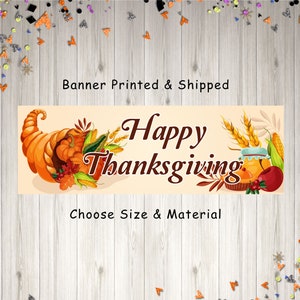 Thanksgiving Banner Happy Thanksgiving Decorations Fall Harvest Thanksgiving Sign Party Banner - Printed and Shipped