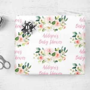 Girl Baby Shower Wrapping Paper, Personalized Baby Shower Gift Wrap, Gift Wrap Sheets, Unique Present Wrapping Paper Pink Floral It&#39;s a Girl