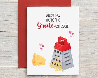Valentine Card Funny Valentine Card Pun Kids Valentine Card You're The Grate-est Cheesy Valentine Card for Him or Her - Printed and Shipped
