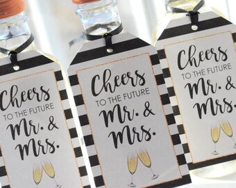 Wedding Favors, Bridal Shower Favors, Champagne Tags, Mini Wine Bottle Favor Tags, Thank You Tags, Cheers to the Future Mr & Mrs - Set of 12