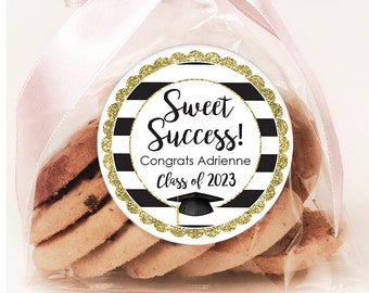 Graduation Party Favor Stickers Sweet Success Congrats Grad Personalized Party Favor Class of 2023 Stickers - Set of 24 Labels