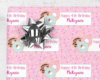 Donut Birthday Gift Wrap, Happy Birthday Wrapping Paper, Personalized Doughnut Wrapping Paper, Gift Wrap Sheets, Donut Sprinkle Party