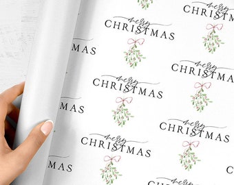 Merry Christmas Wrapping Paper Mistletoe, Modern Christmas Gift Wrap Sheets, Holiday Wrapping Paper, Unique Christmas Wrap