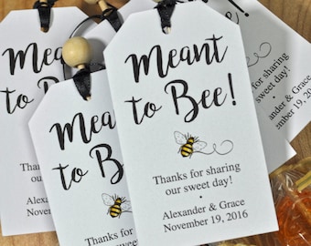 Meant To Bee Wedding Favor Tags, Bridal Shower Favor Tags, Thank You Tags, Bumble Bee Party Favors, Personalized Wedding - Set of 12 Tags