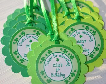 St. Patrick's Day Birthday Favor Tags, Shamrock Party Favor Tags, 1st Birthday Party Favors, St. Patricks Day Decorations - Set of 12 Tags