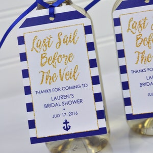 Mini Wine Bottle Favor Tags, Bridal Shower Favors, Last Sail Before The Veil, Champagne Tags, Nautical Bridal Shower, Wedding - Set of 12