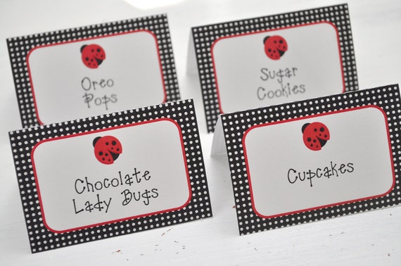 12 Ladybug Food Label Tent Cards - Baby Shower Banner or Birthday - Personalized Party Decorations Il_570xn