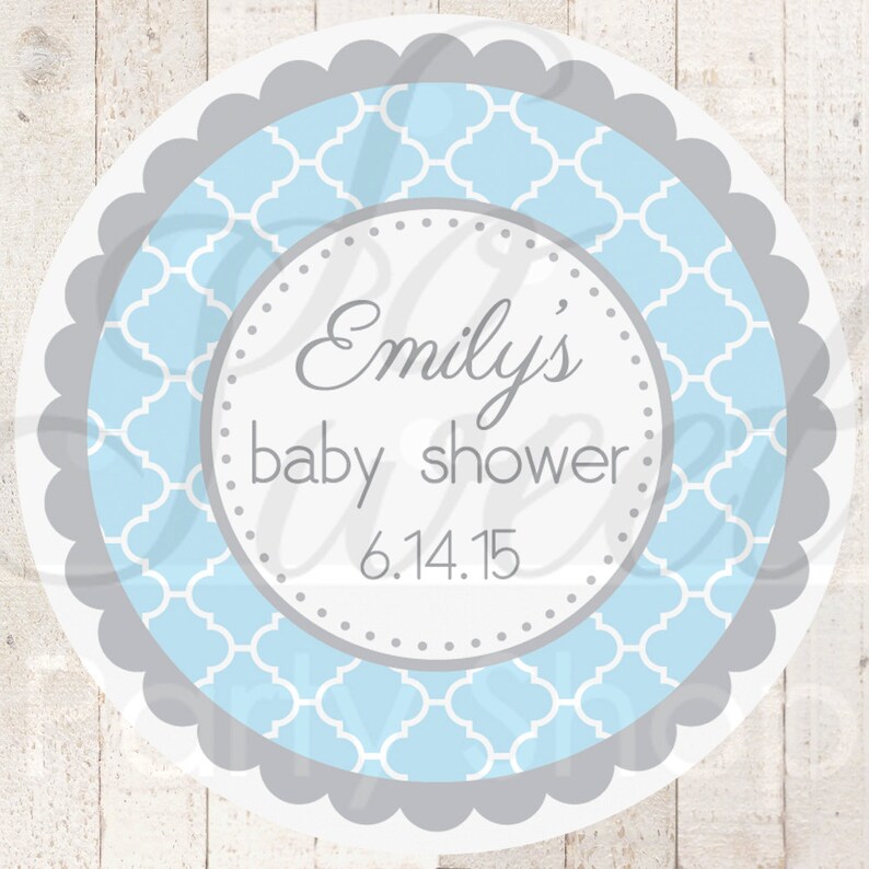 Baby Shower Favor Sticker Labels Blue and Gray Baby Shower Etsy