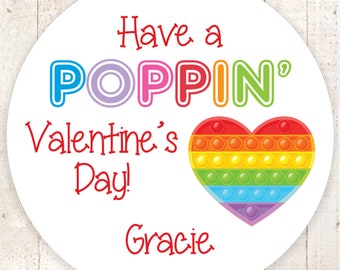 Pop It Valentines Day Stickers, Kids Valentines Have A Poppin Valentines Day, Treat Bag Stickers, Classroom Valentines - Set of 24 Stickers