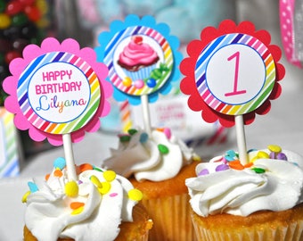 Candy Land Comestible Fête Image Cupcake Topper Glaçage Glaçage Feuille Cercles Candy Land Comestible Fête Image Cupcake Topper Glaçage Glaçage Feuille Cercles