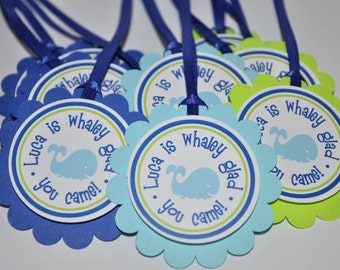 Whale Party Favor Tags, Nautical 1st Birthday Party Favors, Thank You Tags, Boys 1st Birthday, Boys Baby Shower Thank You Tags - Set of 12