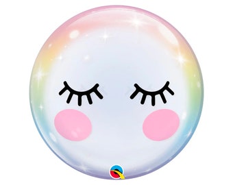 Bubble Eyelashes Unicorn Rainbow Pretty Pastel Balloon Large Transparent 22 inch Balloon, Unicorn Theme Birthday Party Balloon Rainbow Party