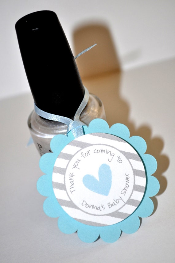 Boys Baby Shower Favor Tags - Blue and Gray - Thank You Tags - Baby Shower, Bridal Shower - Heart and Stripe - Set of 12 Il_570xn