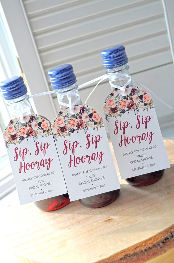Sip Sip Hooray Bridal Shower Favors Tags for Mini Wine Bottles, Fall Floral Wedding Favors, Mini Champagne Tags - Set of 12 Il_570xn