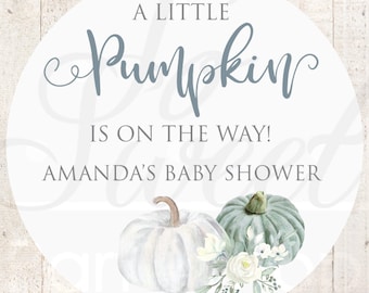 Pumpkin Baby Shower Favor Stickers, Fall Baby Shower Favor Stickers, Thank You Stickers, A Little Pumpkin Is On The Way - Set of 24 Stickers