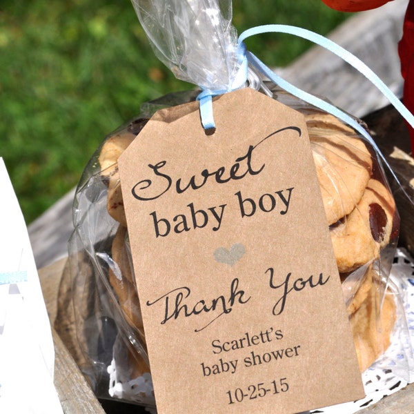 Baby Shower Favor Tags, Rustic Baby Shower, Sweet Baby Boy, Kraft Favor Tag, Baby Shower Thank You Tags, Baby Shower Favors - Set of 12