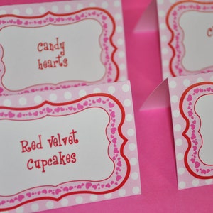 Valentines Day Birthday Decorations, Valentine's Day Party, Girls 1st Birthday Food Label Tent Cards, February Birthday - Set of 12