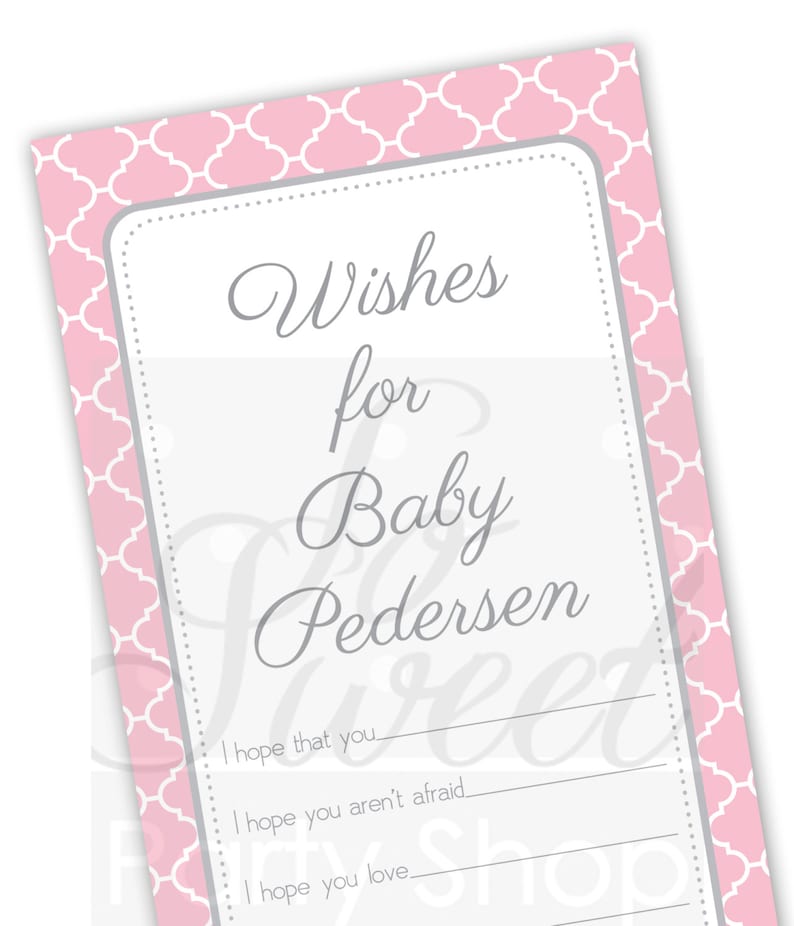 Pink and Gray Girl Baby Shower Decorations Girls Baby Well Wish Cards Set of 12 Girl Baby Shower Games Baby Shower Advice Cards