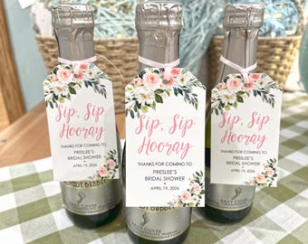 Mini Wine Bottle Bridal Shower Favors Tags Wedding Shower Personalized Favors Mini Champagne Tags Blush Pink Floral