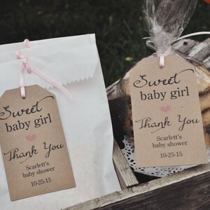 Girl Baby Shower Favor Tags, Sweet Baby Girl, Rustic Thank You Tags, Kraft Favor Tag, Girls Baby Shower Thank You Tags Set of 12 image 3