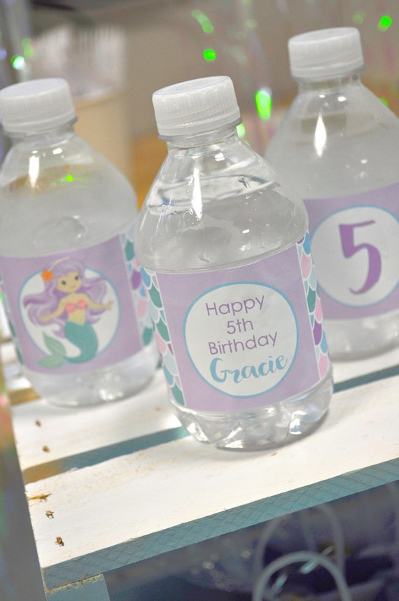 Water Bottle Labels Mermaid Birthday, 1st Birthday, Girls Birthday Decorations, Mermaid Party, Under The Sea, Drink Labels - Set of 10 Il_570xn