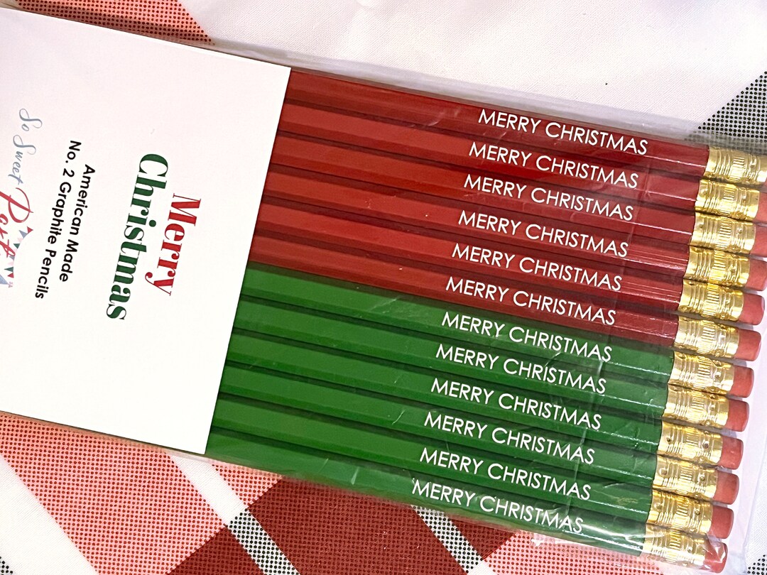 Merry Christmas Pencils Printed Pencils Teacher Christmas Gift Red